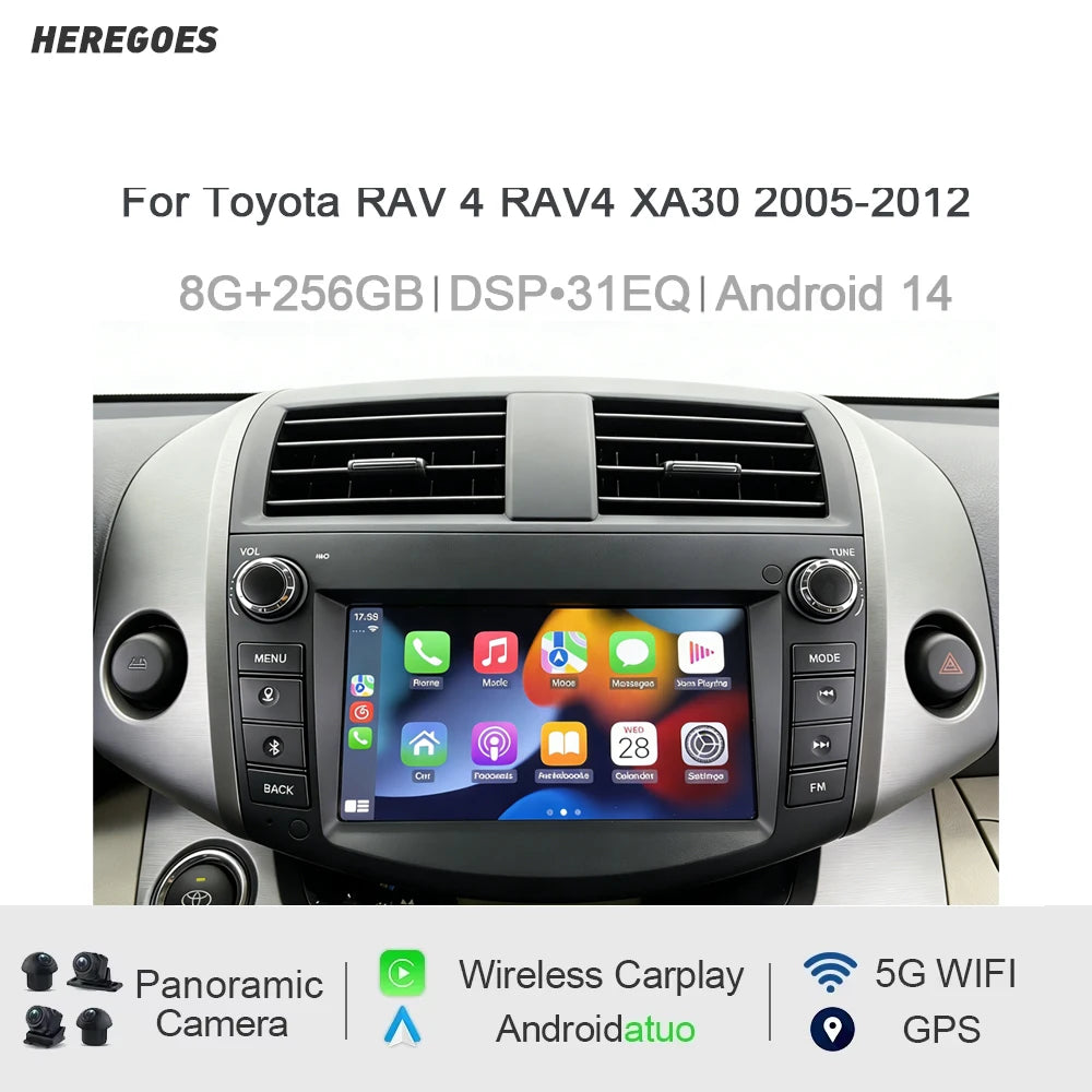 7" CarPlay Android 15 DSP 8 Core 12GB RAM 256GB ROM Car Radio GPS Multimedia Player for Toyota RAV4 XA30 2005-2012 - 2K