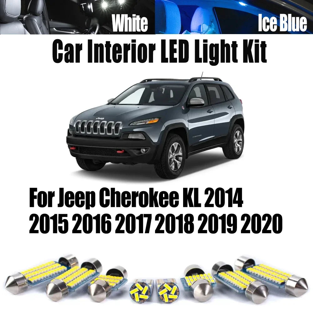 15-Piece LED Interior Light Kit for Jeep Cherokee KL 2014- 2017 - Canbus Dome Map Door Trunk Bulbs | AUTOKITSHOP