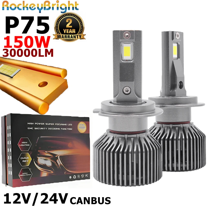 P75 150W 30000LM LED Headlight 6000K 12V H1 H7 H11 HB3 9005 9006 Para Auto High Power Car