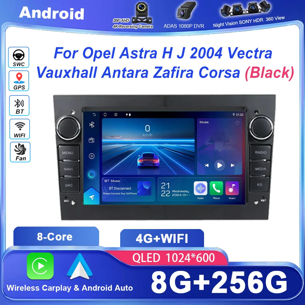 Black Android For Opel Astra H J 2004 Vectra Vauxhall Antara Zafira Corsa Car Radio Stereo