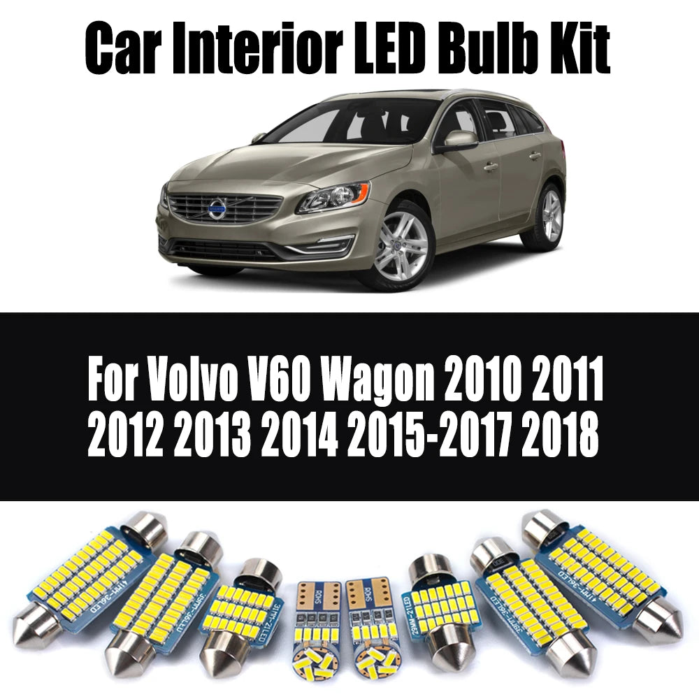19-Piece LED Interior Light Kit for Volvo V60 Wagon 2010- 2017 - Canbus Dome Map Door Trunk Bulbs | AUTOKITSHOP