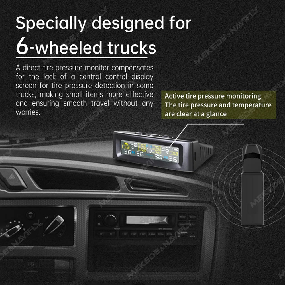 6-Wheel Car TPMS USB/Solar Tire Pressure Monitoring Solar Tyre Temperature Air Leakage Ala | AUTOKITSHOP