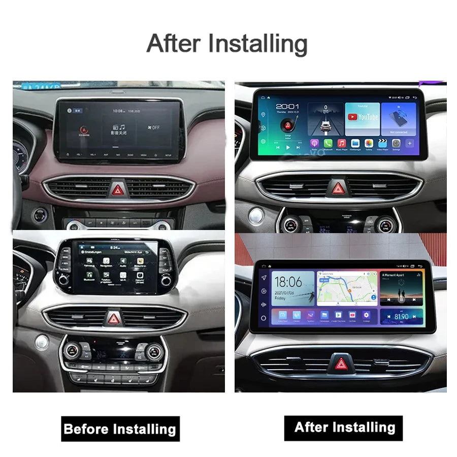 12.3" Car Radio GPS Android 14 8 Core 8GB 256GB Carplay Stereo WiFi Bluetooth for Hyundai Santa Fe 2017-2021 - 8 Core 25