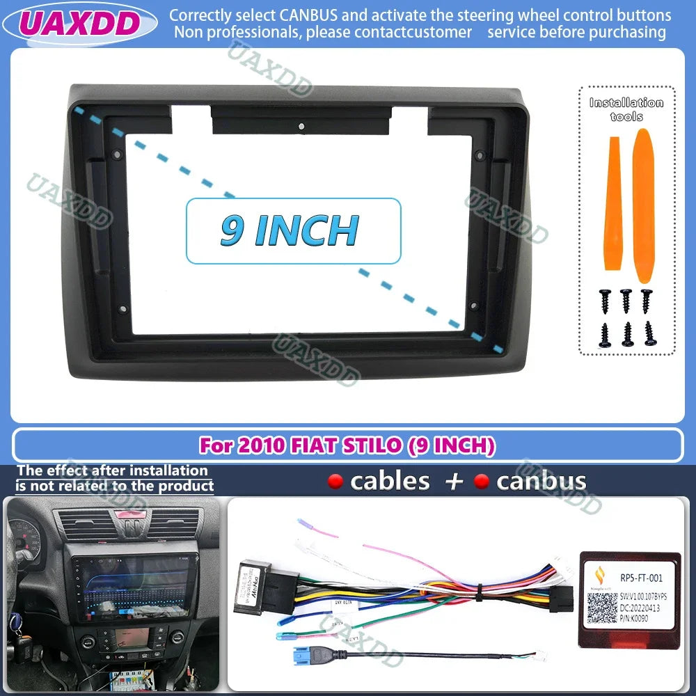 For 2010 FIAT STILO 9INCH 2 Din Car stereo radio Android frame panel fascia cable video ha