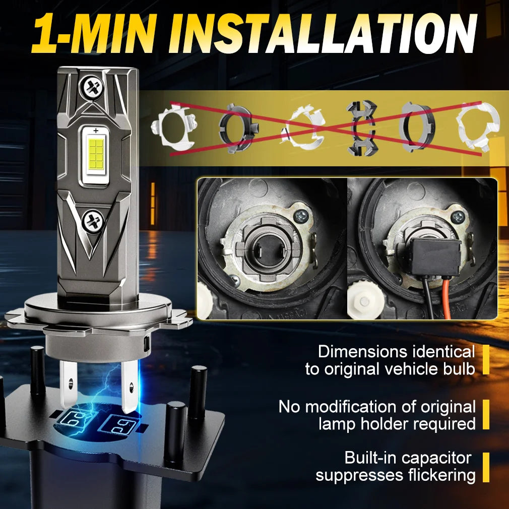 S&D H7 CANBUS LED Headlight Bulbs 30000LM 7035 CSP Chips 1:1 MINI Size Plug and Play Auto