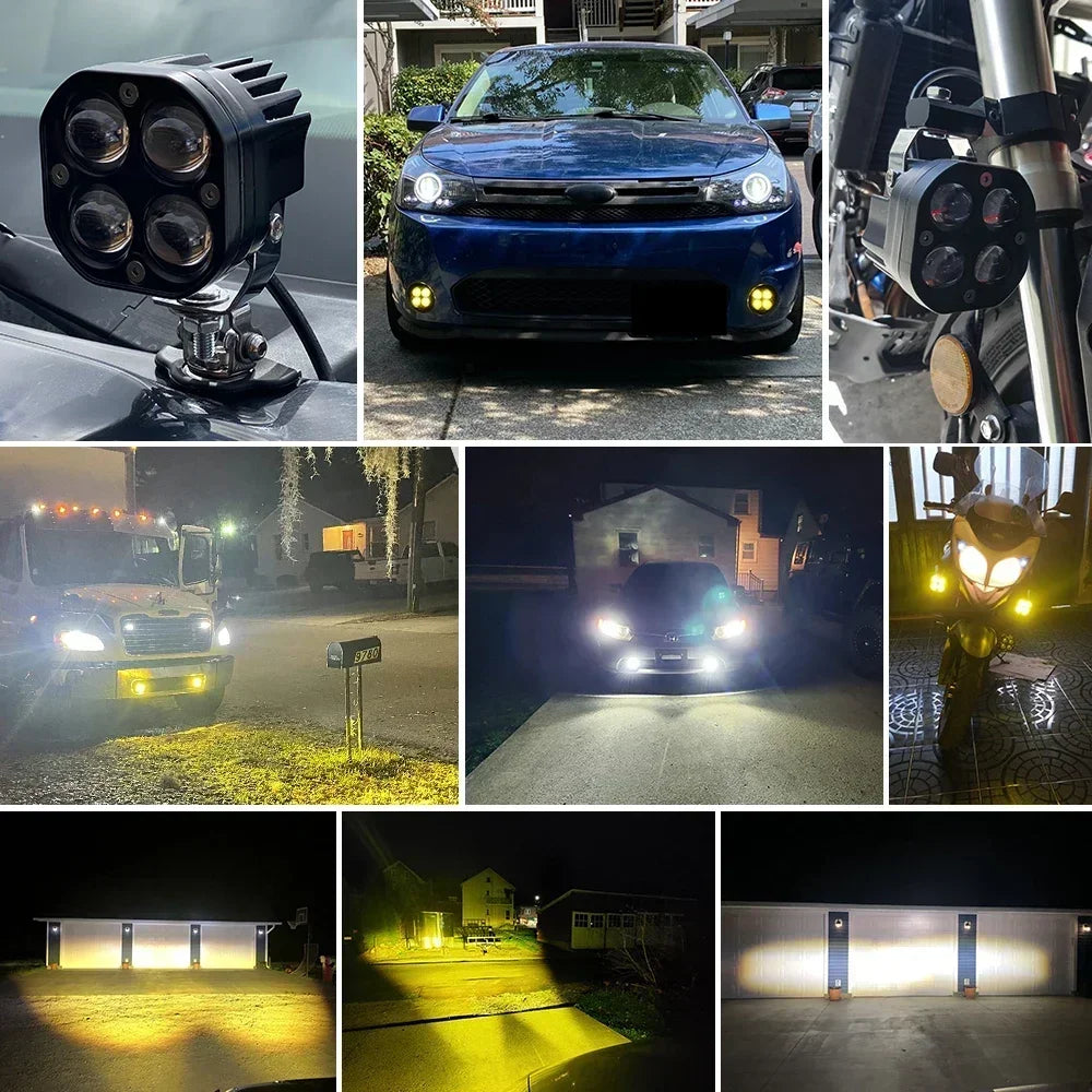 3000W Super Bright 3 Inch Dual Color LED Motorcycle Headlights Spotlights Auxiliary12V 24V