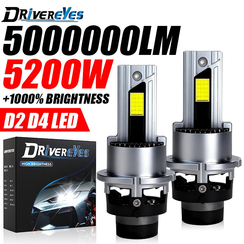 5200W 5000000LM D2S D4S D2R LED Headlight Canbus D2R D4R 1:1 Plug & Play Xenon Car Bulbs P