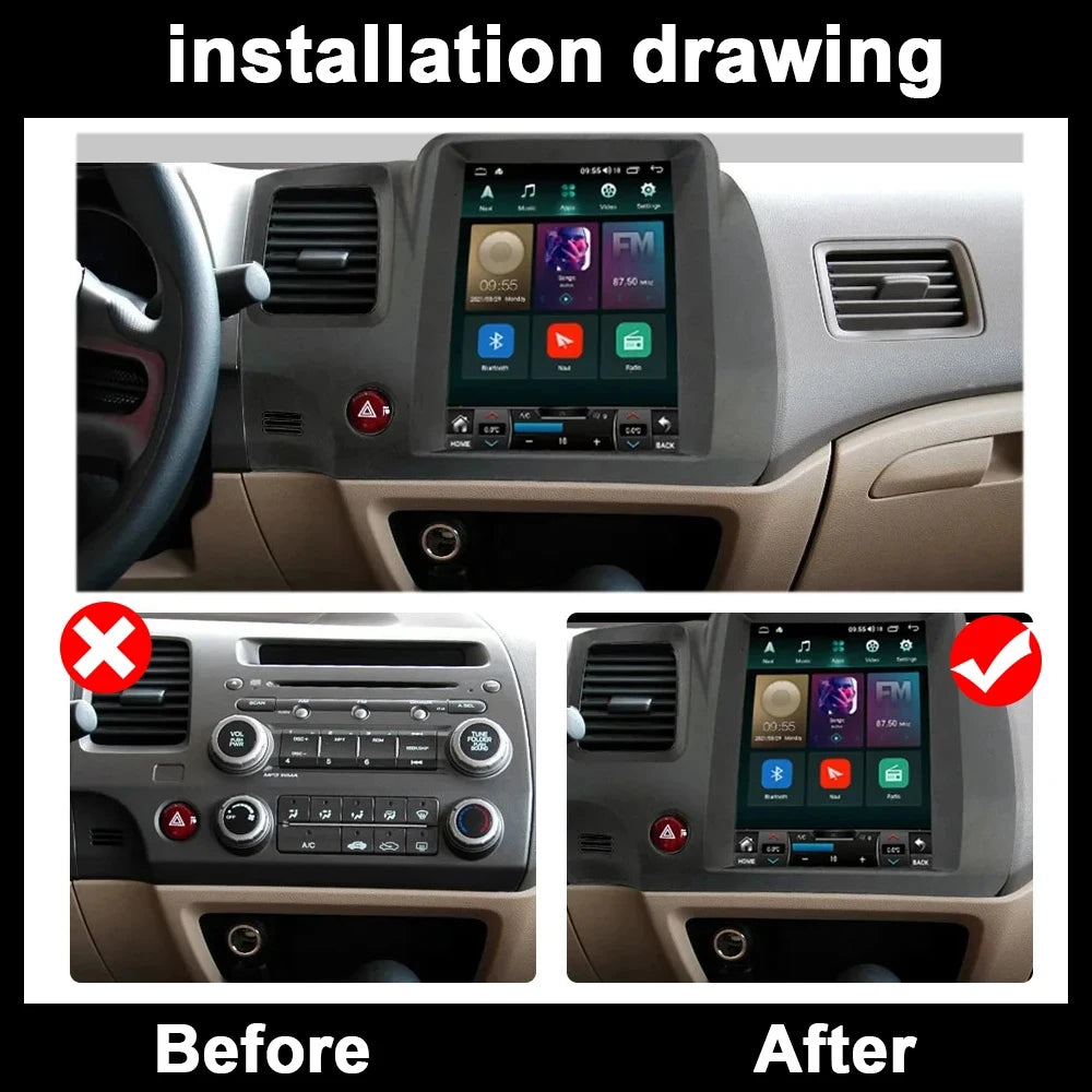 Carplay Android 16 Auto For Honda Civic 2005 - 2012 LHD Car Radio Multimedia Video Player