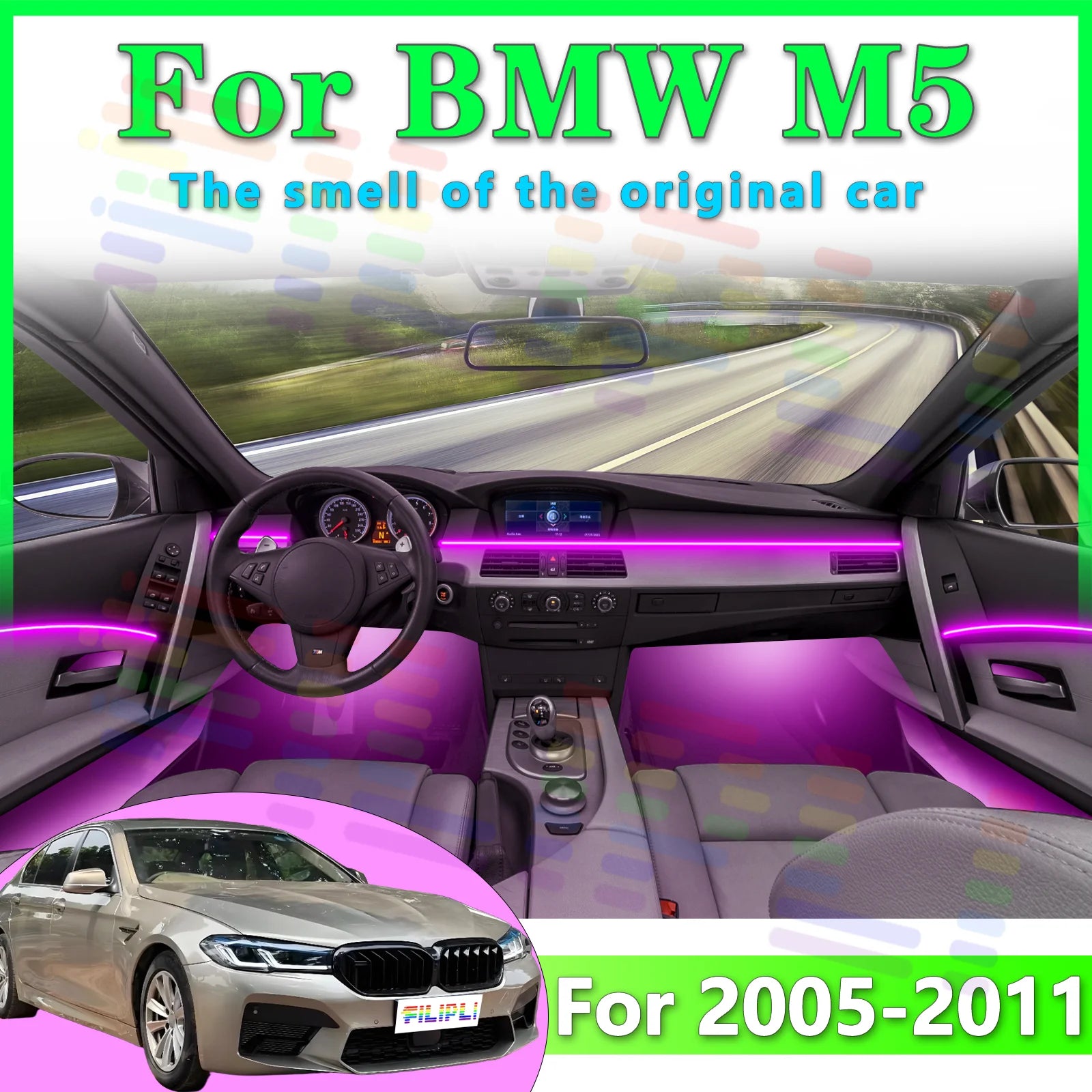 RGB - Ambient Light - for BMW E61 E60 M5 - App Control - Car Interior Lighting | AUTOKITSHOP
