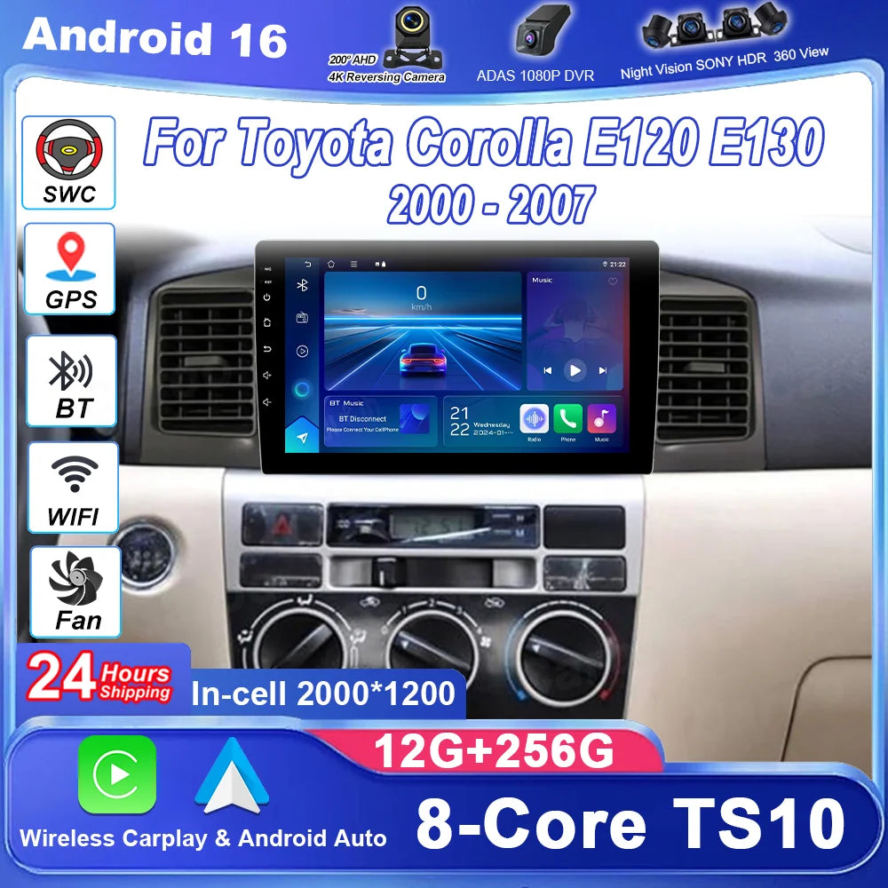 Car Android GPS Navigation For Toyota Corolla E120 E130 2000-2007 Auto Radio Stereo Multim