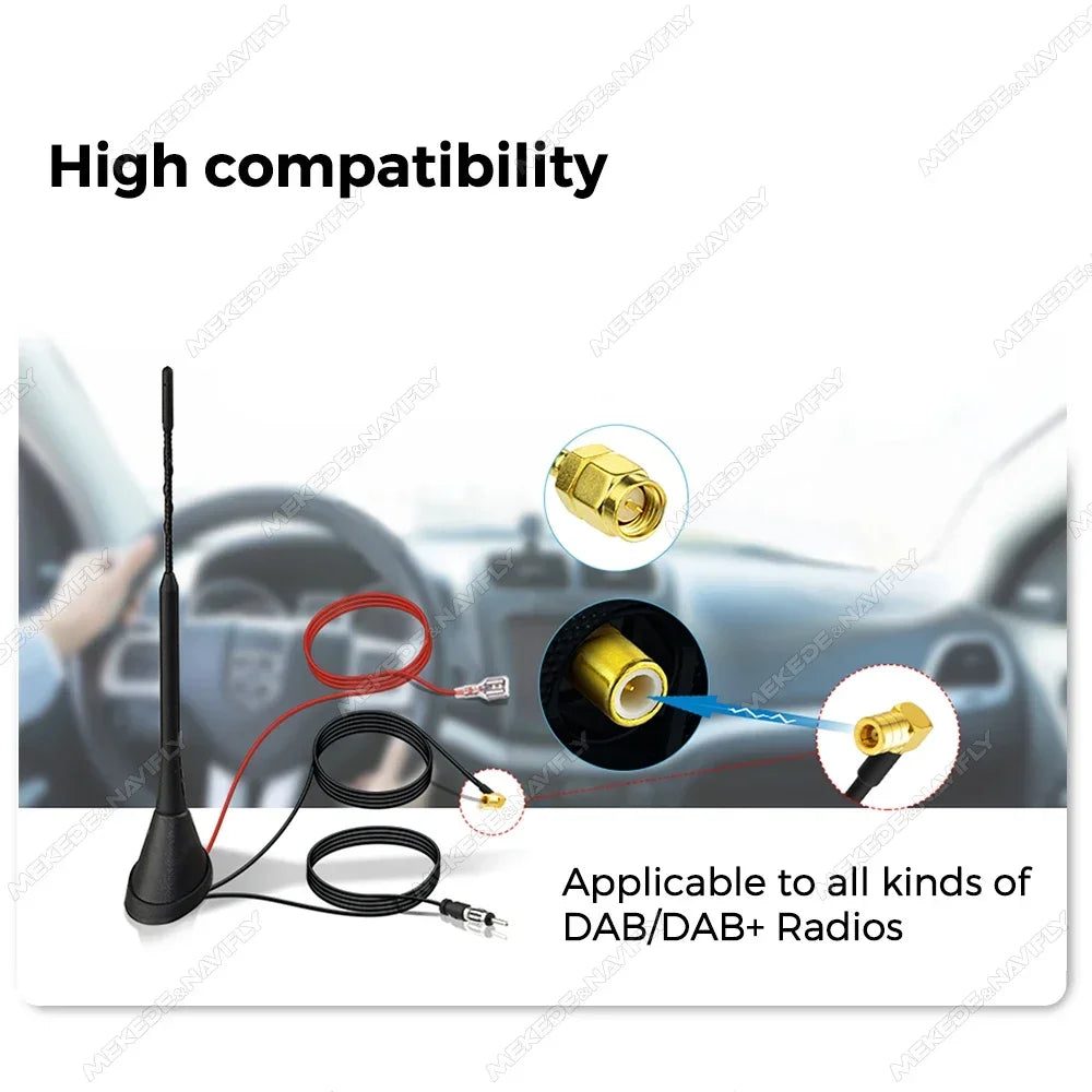 DAB Auto Radio Aerial Amplified Roof Mount Rod Antenna AM/FM Din SMA Male Connector 5m Cab | AUTOKITSHOP