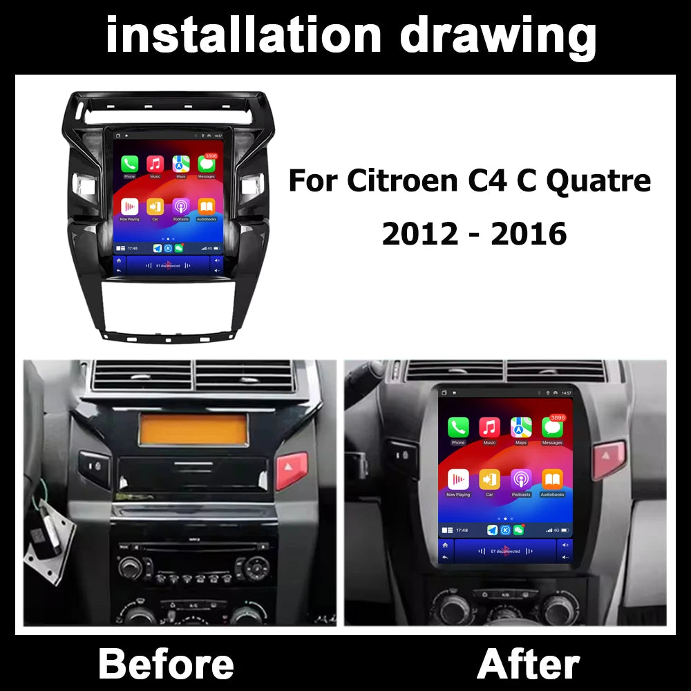 Wireless Carplay For Citroen C4 C Quatre 2012-2016 Android 16 Car Radio Navigation GPS Mul