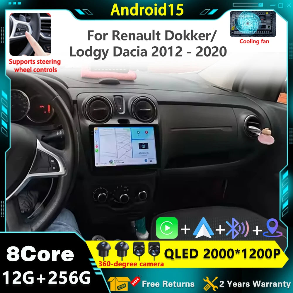 Android 15 Car For Renault Dokker Lodgy Dacia 2012 - 2020 Radio Multimedia Player Android