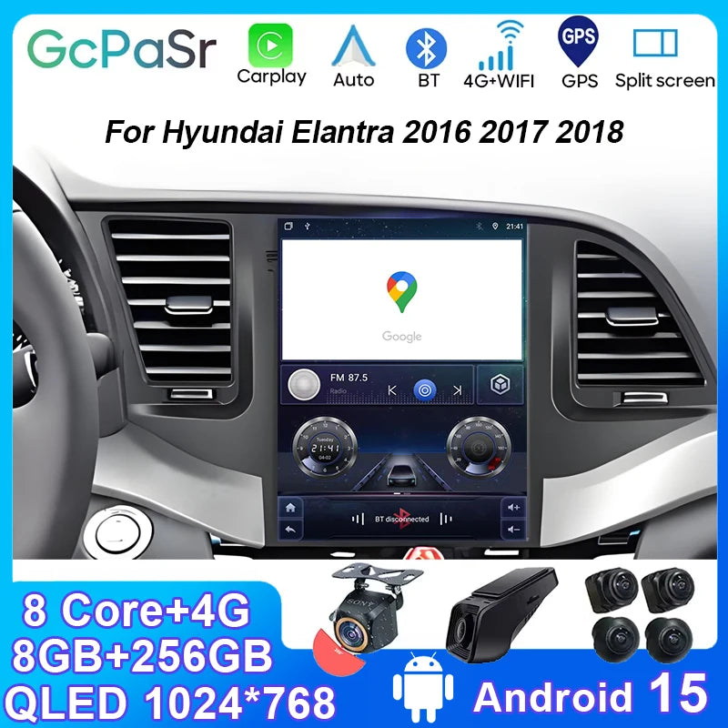 Android 15 For Hyundai Elantra 2016 2017 2018 Car Radio Stereo QLED DSP Carplay GPS Naviga