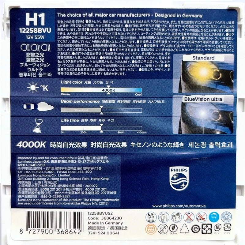 Philips H1 Car Halogen Headlight 12V 55W Pk22s Auto Bulbs More Bright Original Genuine Lam