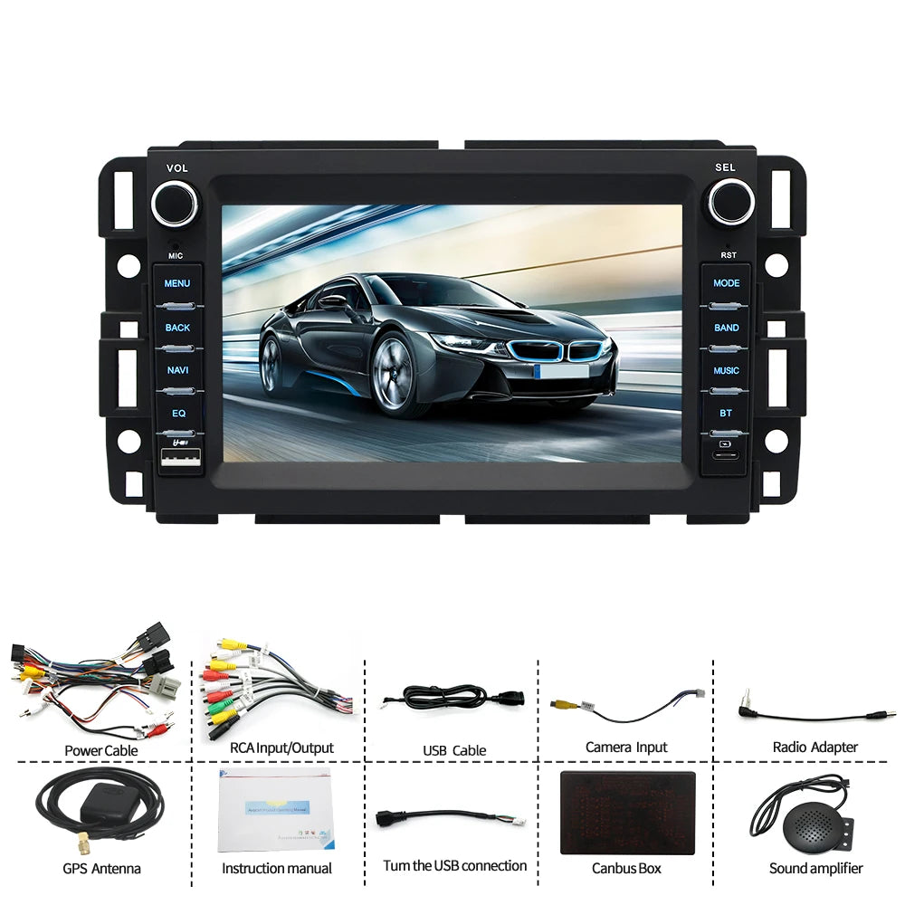 7" Car Radio GPS for GMC 2008-2012 Wireless CarPlay Android Auto Bluetooth Steering Control - 2GB 64GB