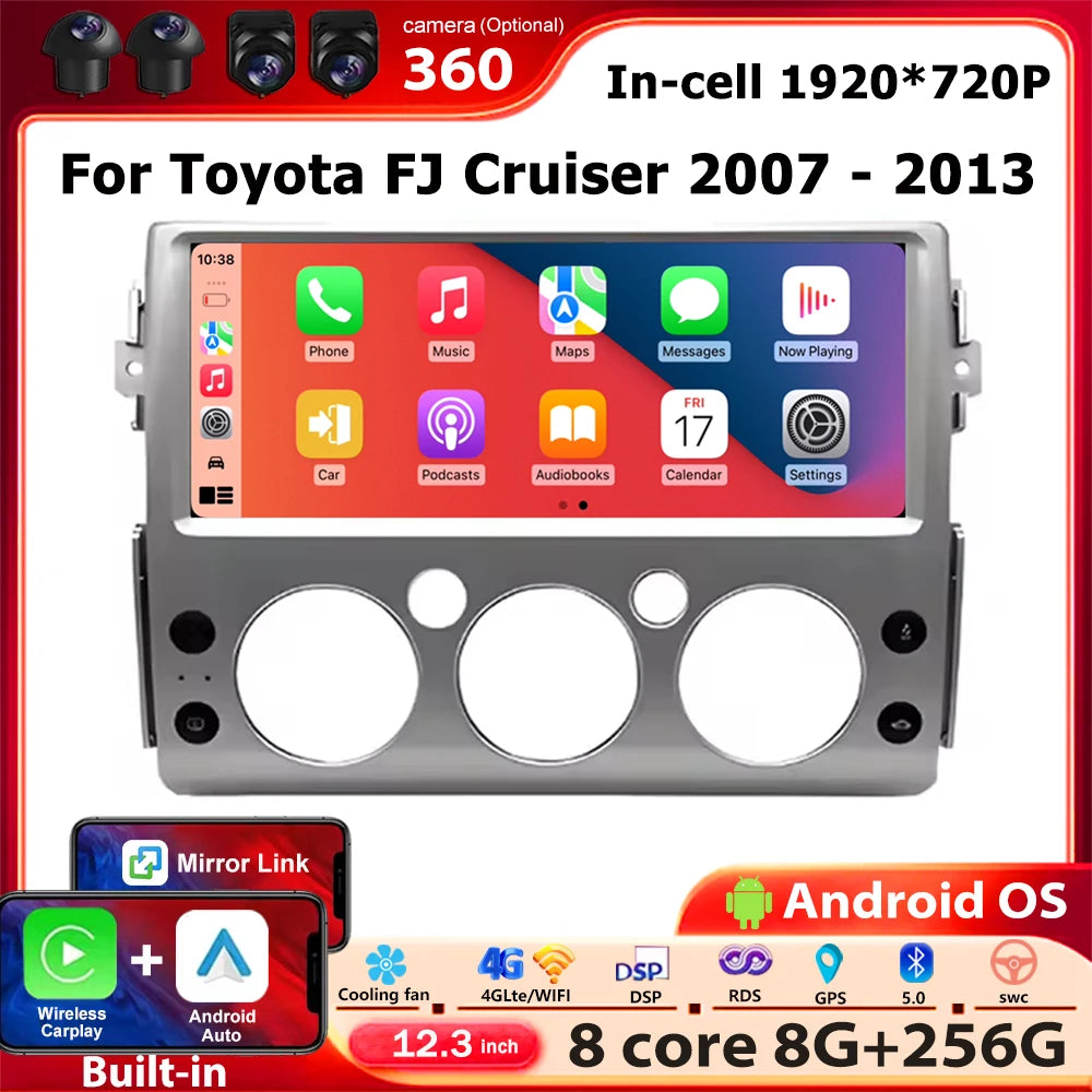 12.3 Inch For Toyota FJ Cruiser 2007 2008 2009 2010 2011 - 2013 Android Auto Car Radio Mul