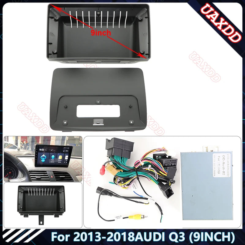Car Radio Fascia Frame For 2013-2018AUDI Q3 9INCH Stereo Panel Wire Harness Power Cable Ad