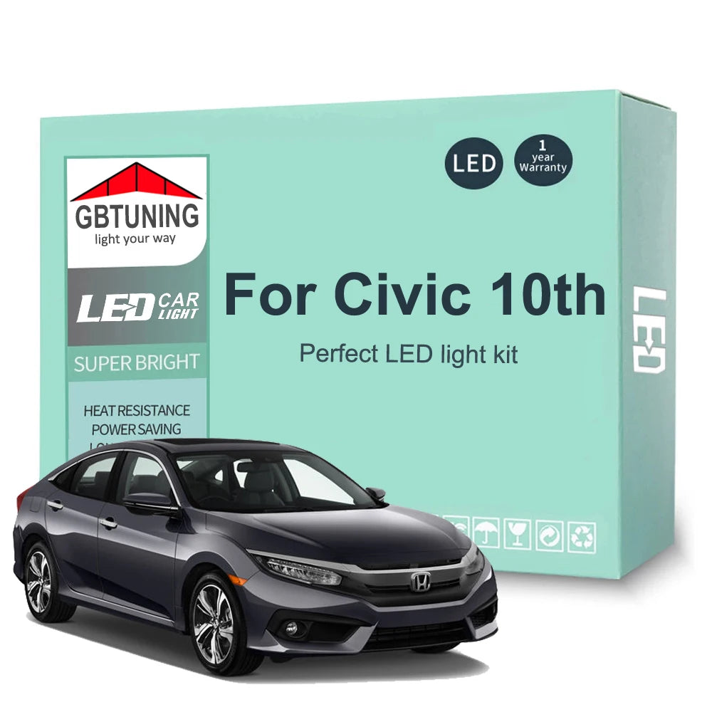 12-Piece LED Interior Light Kit for Honda Civic 10th Gen 10 MK10 Sedan Touring Hatch - Canbus Error-Free Bulbs | AUTO...