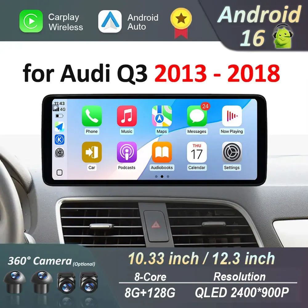 12.3'' Android 16 for Audi Q3 2013 - 2018 Car Radio Multimedia Player BT 4G GPS DSP Stereo