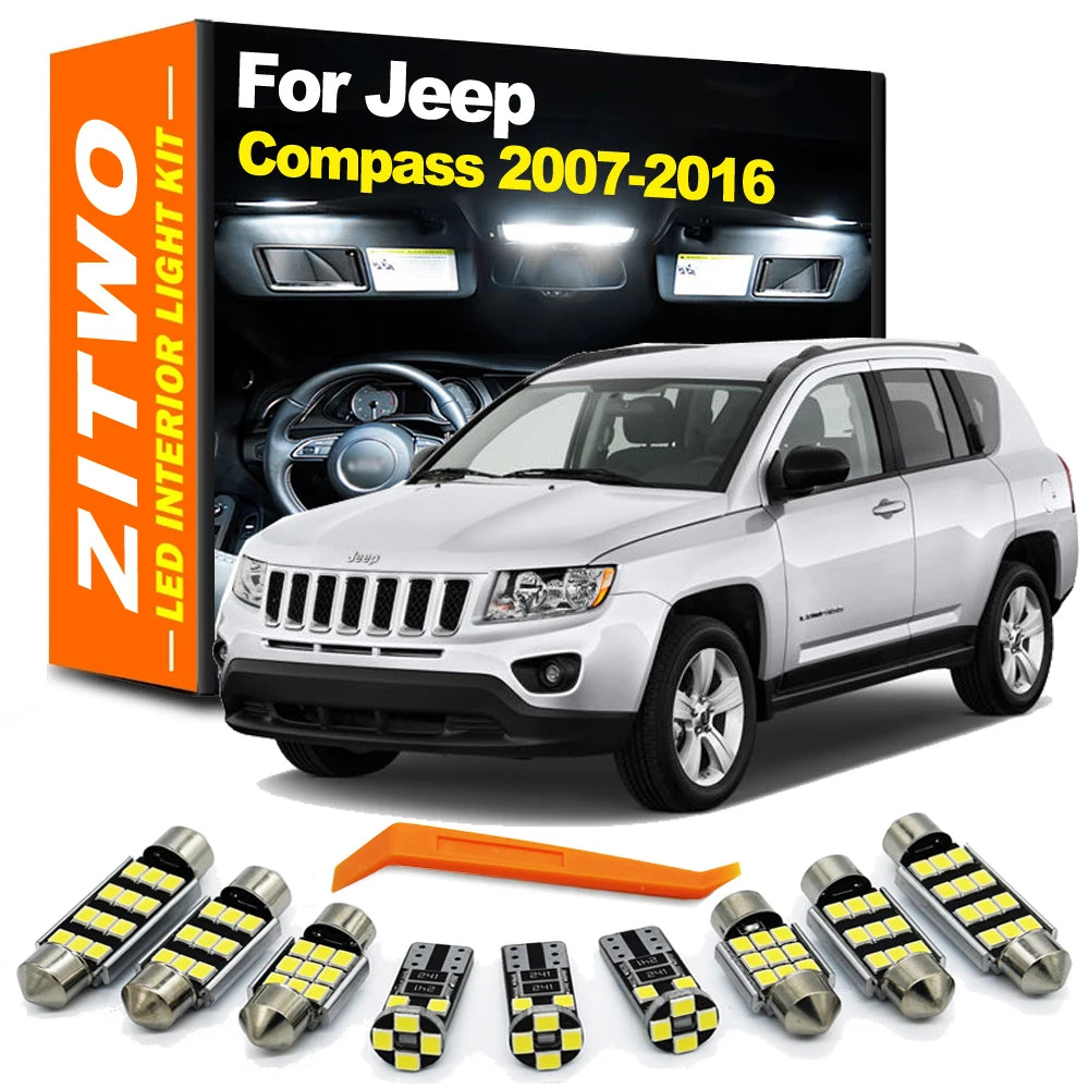 ZITWO 9Pcs Canbus No Error LED Interior Light Plate Trunk Lamp Kit For Jeep Compass 2007- 2010 2011 2012 2013 2014 2015 2016