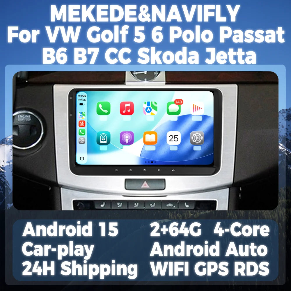 9" Android 15 Car Radio For VW Golf 5 6 Polo Passat B6 B7 CC Skoda Multimedia Player GPS I