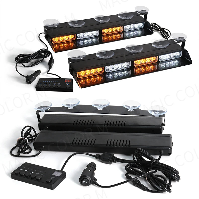2-in-1 32 LED Car Strobe Lights For Emergency Flash Warning Lamp Windshield Bar Red Blue A | AUTOKITSHOP