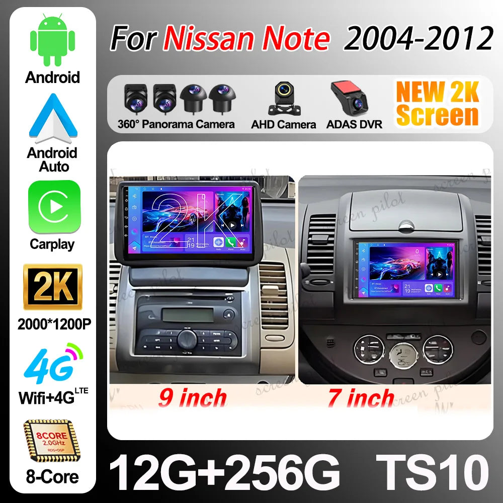 Android 16 7" 9" For Nissan Note 2004 2005 2006 2007 2008 2009 - 2012 GPS Carplay Car Ster | AUTOKITSHOP