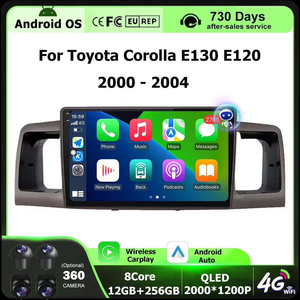 9 Inch For Toyota Corolla E130 E120 2000 - 2004 Android 16 Auto Car Radio Multimedia Video