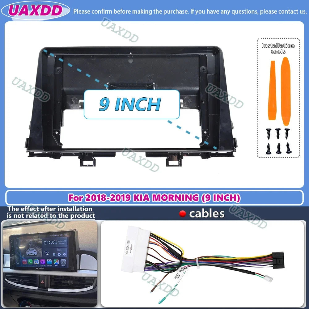 For 2018-2019 KIA MORNING 9INCH 2 Din Car stereo Android frame panel fascia cable video ha