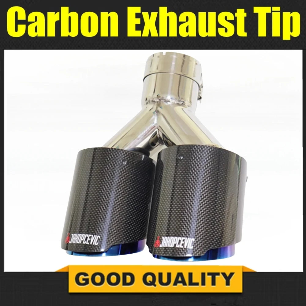 Car Exhaust Tip Modification Dual Blue Pipe Automobile Glossy Carbon Fiber Double Exhaust Muffle - Automotive LED Light