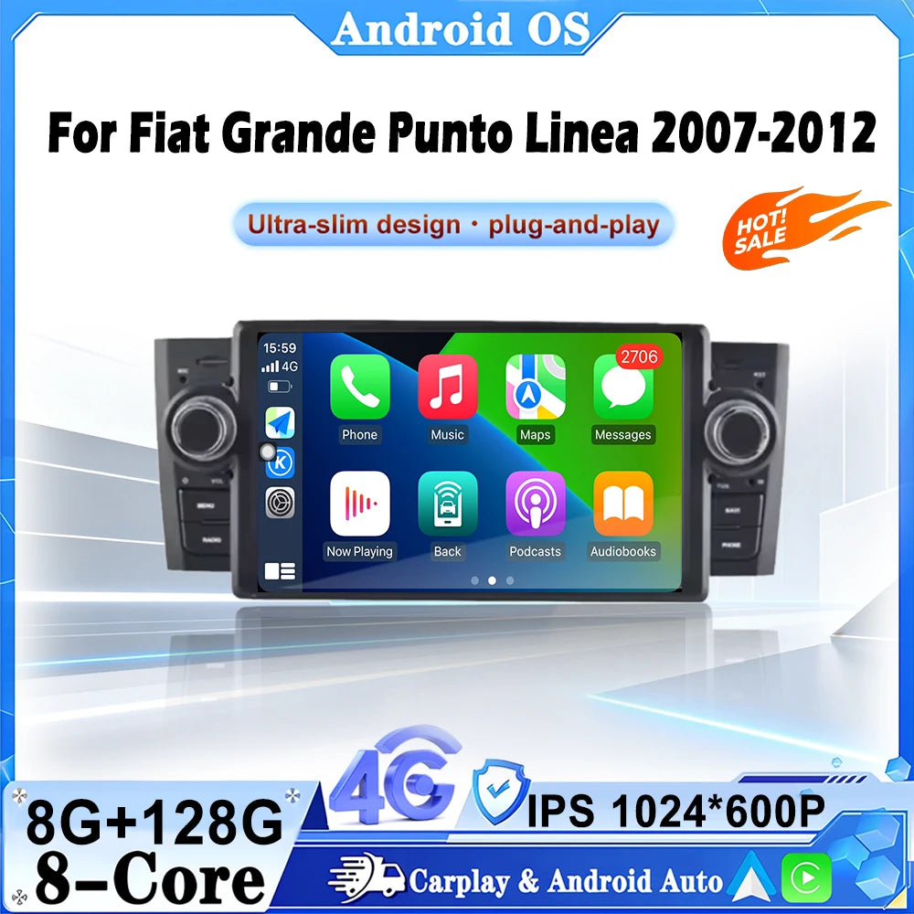For Fiat Grande Punto Linea 2007-2012 7" Android 16 Car Multimedia Player GPS Carplay Auto
