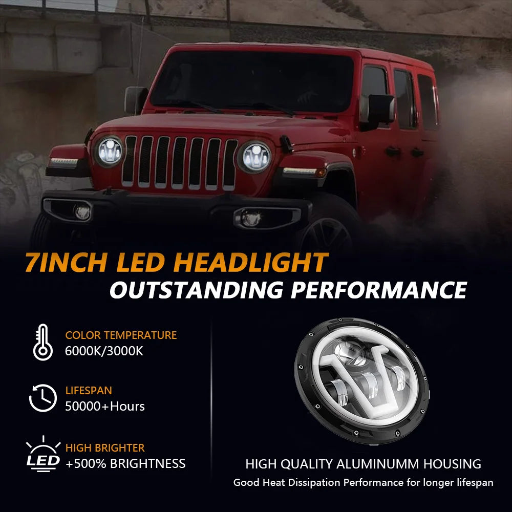 7 Inch Led Auto Headlight Motorcycle LED Headlight DRL Angel Eyes for Harley Honda Yamaha
