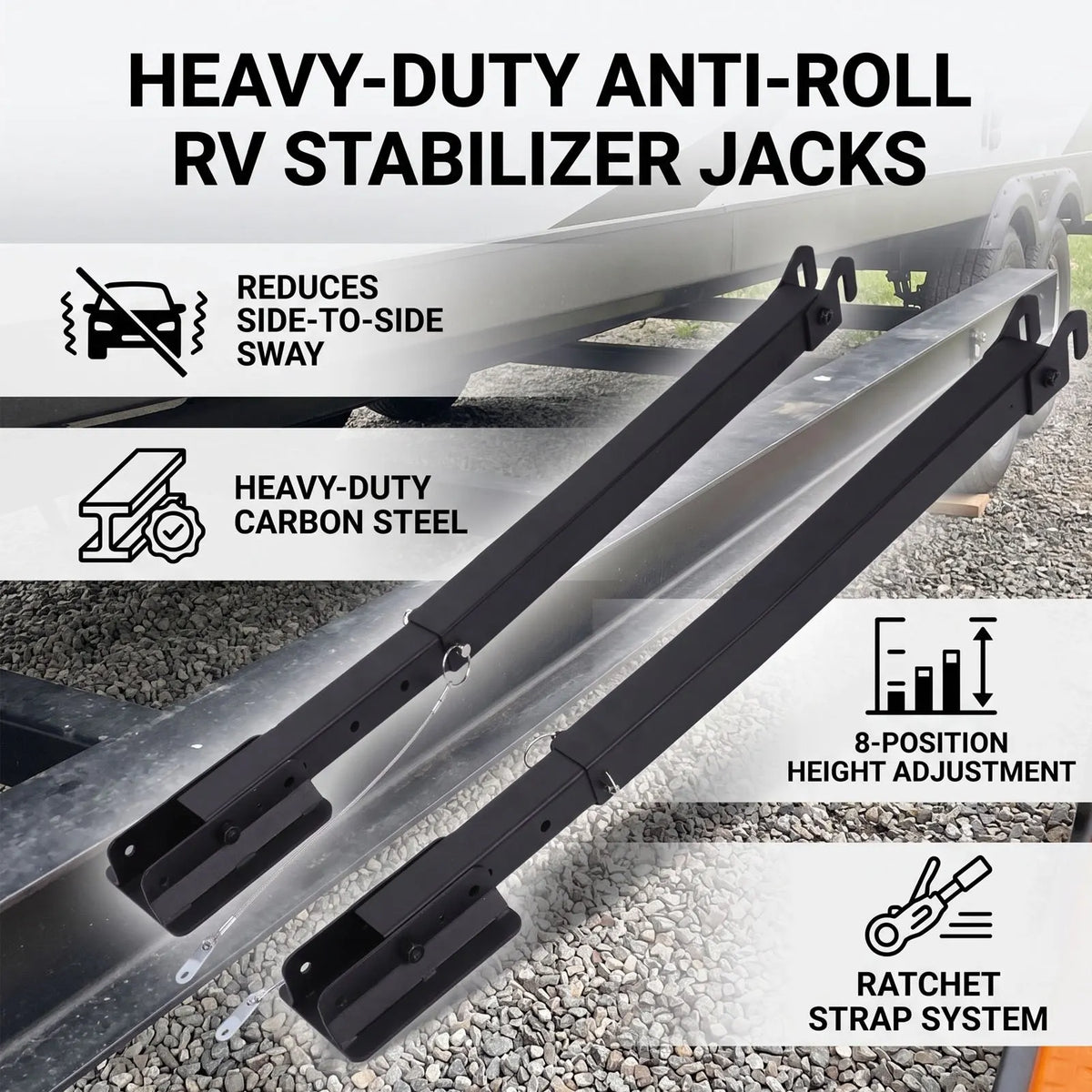 RV Stabilizer Jack Anti Sway Adjustable 17-35inch Ground Clearance I Beam Mount Stabilizer for T - Automotive LED Light