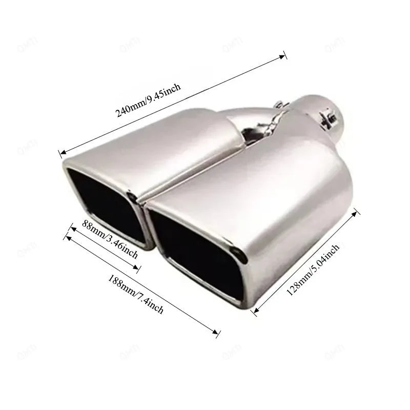 Exhaust Tip Universal Double Outlet Nozzle Rear Muffler Tip Stainless Steel Square Mouth Exhaust - Automotive LED Light
