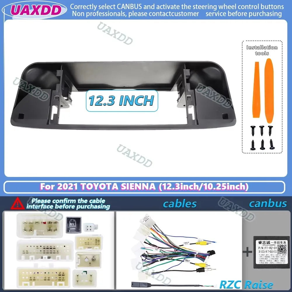 For 2021 TOYOTA SIENNA 12.3 10.25 inch 2 Din Car radio Android frame fascia cable video ha