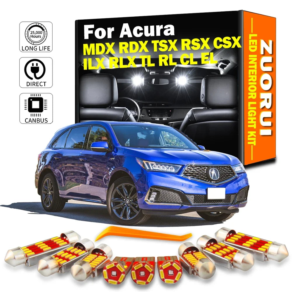 LED Interior Light Kit for Acura MDX RDX TSX RSX CSX ILX RLX TL RL CL EL Door Trunk Plate Bulbs No Error - Canbus Err...