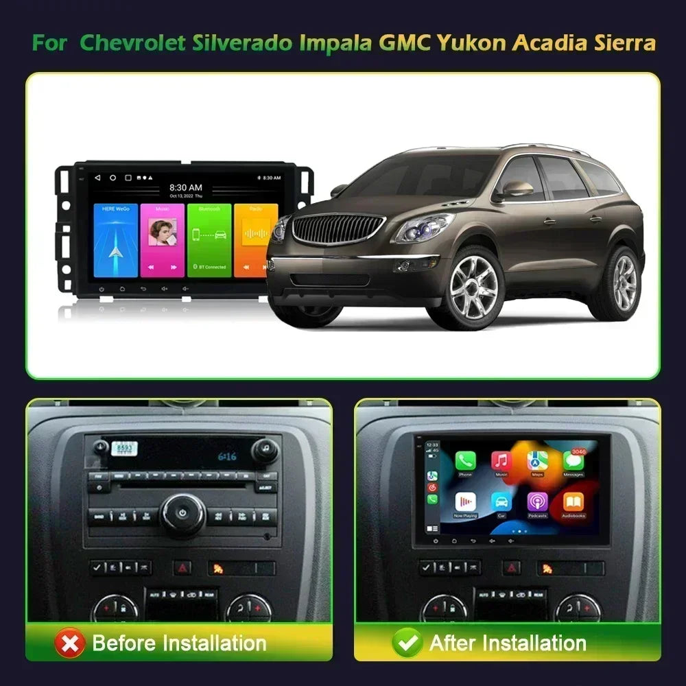Car Radio 2 Din Screen WIFI GPS Android 13 For Chevrolet Silverado Impala GMC Yukon Acadia