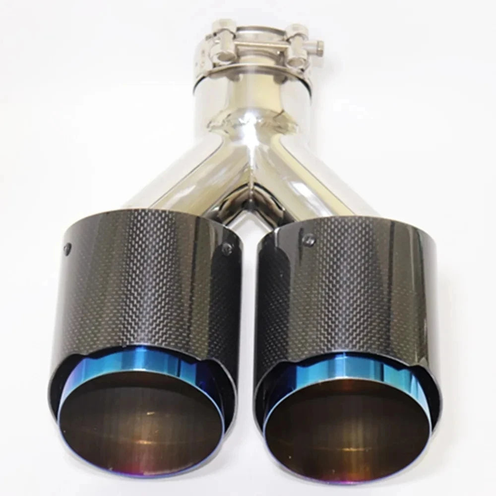 Car Exhaust Tip Modification Dual Blue Pipe Automobile Glossy Carbon Fiber Double Exhaust Muffle - Automotive LED Light