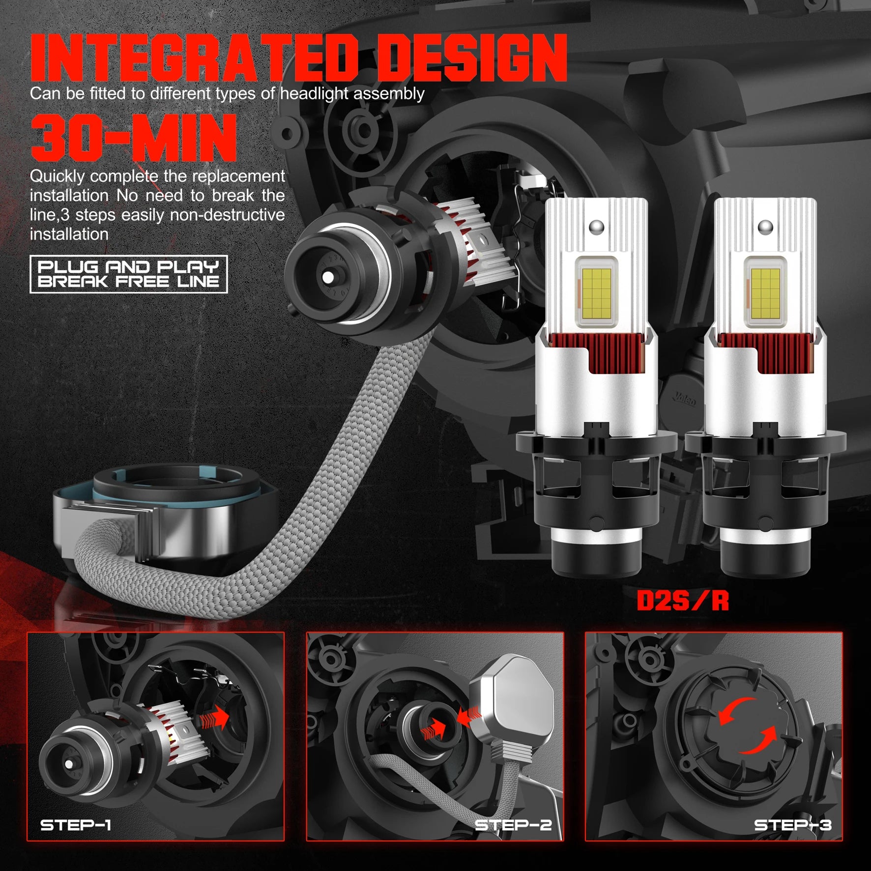 D2S D4S LED Car Headlights D2R D4R 300000LM Canbus Auto Headlamp 12V HID Turbo Bi-LED Bulb