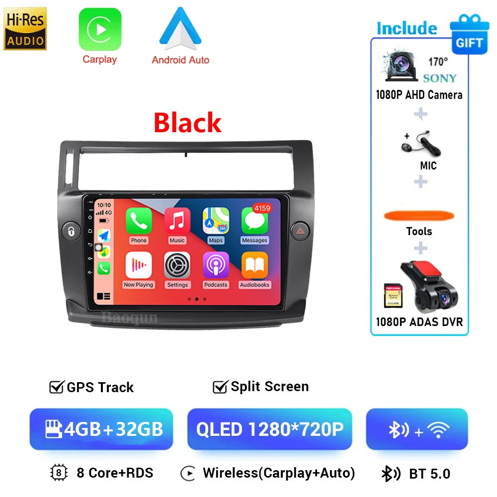 Android 16 For Citroen C4 C-Triomphe Quatre 2004-2014 Navigation GPS Multimedia Car Radio