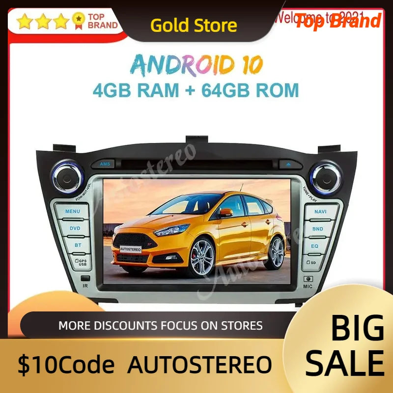 Android 14 Carplay Car GPS Navigation for Hyundai IX35 2009-2015 Head Unit Auto Stereo Mul