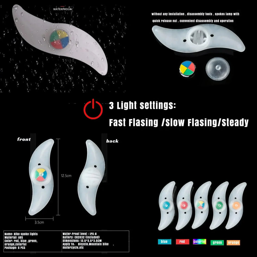 LED Bike Wheel Light 3 Mode Bike Wheel Spoke Light Waterproof Bike Safety Warning Tire Light Eas - Automotive LED Light