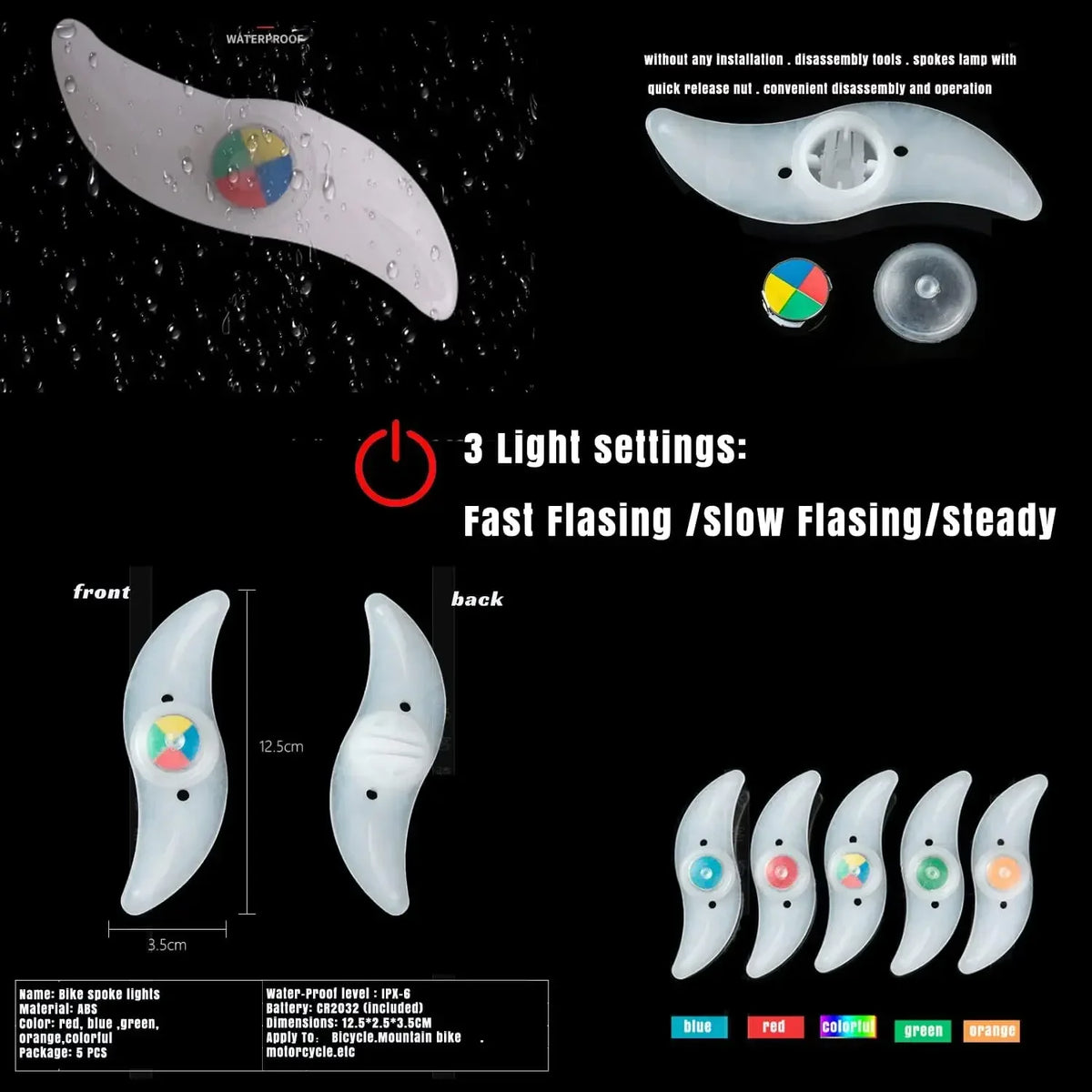 LED Bike Wheel Light 3 Mode Bike Wheel Spoke Light Waterproof Bike Safety Warning Tire Light Eas - Automotive LED Light