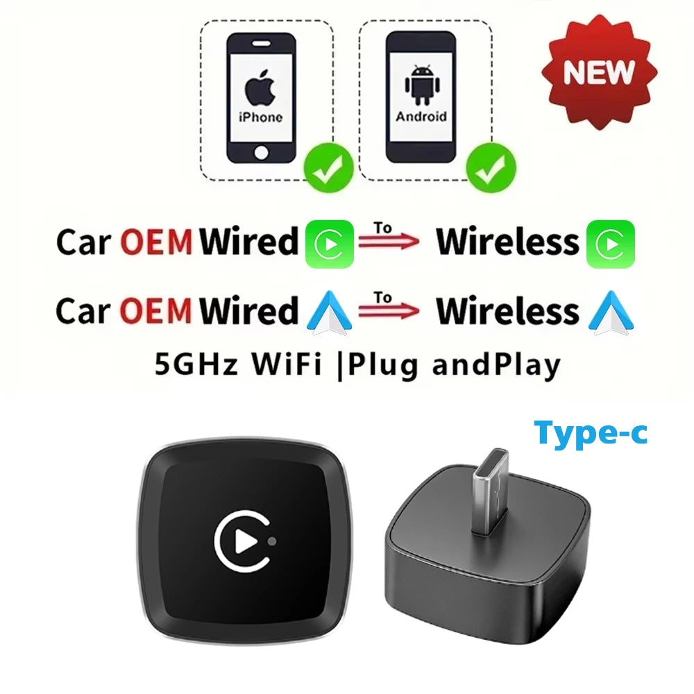 Type-c Wired 2 in 1 Wireless CarPlay Adapter Android Smart Dongle for Factory Wireless Car