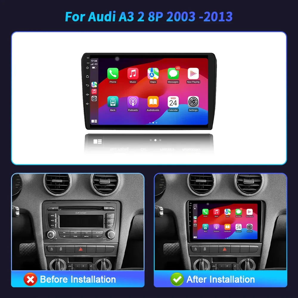 9 inch Car Radio Android 16 For Audi A3 2 8P 2003-2013 BT Carplay Multimedia Navigation 2K