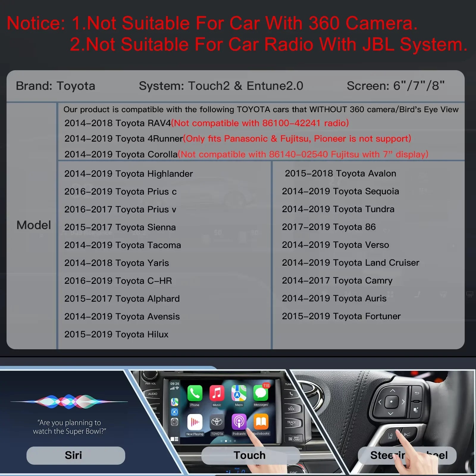 Wireless Carplay Android Auto for TOYOTA Touch2 Entune2.0 Highlander Tundra Sienna Prius Y | AUTOKITSHOP