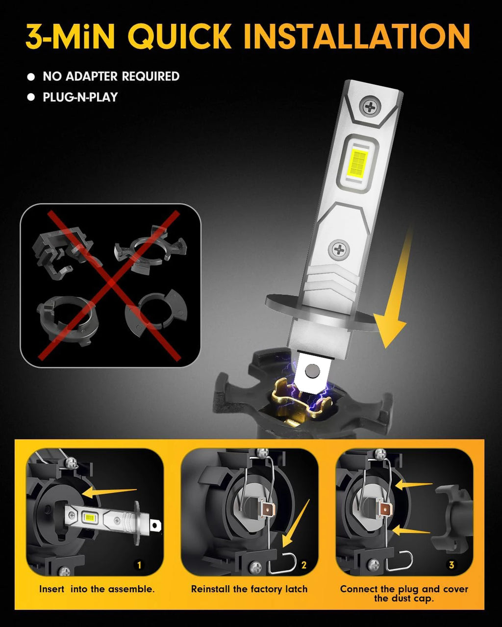2Pcs H1 H3 LED Headlight Bulbs Mini 120W 20000LM CSP Fanless Auto Diode Fog Lamps 12V 6000K High Brightness Car Headlamp Upgrade