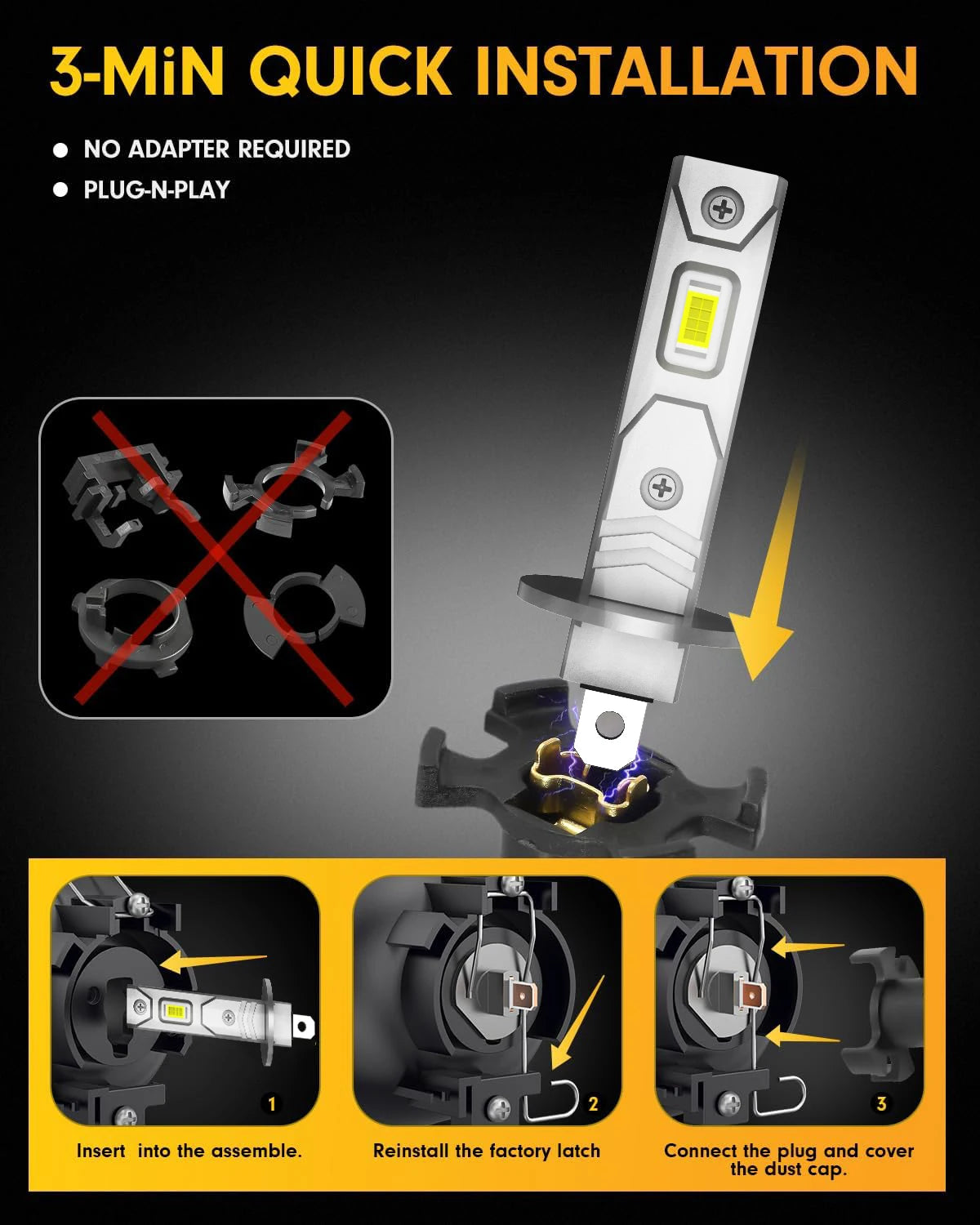 2Pcs H1 H3 LED Headlight Bulbs Mini 120W 20000LM CSP Fanless Auto Diode Fog Lamps 12V 6000K High Brightness Car Headlamp Upgrade