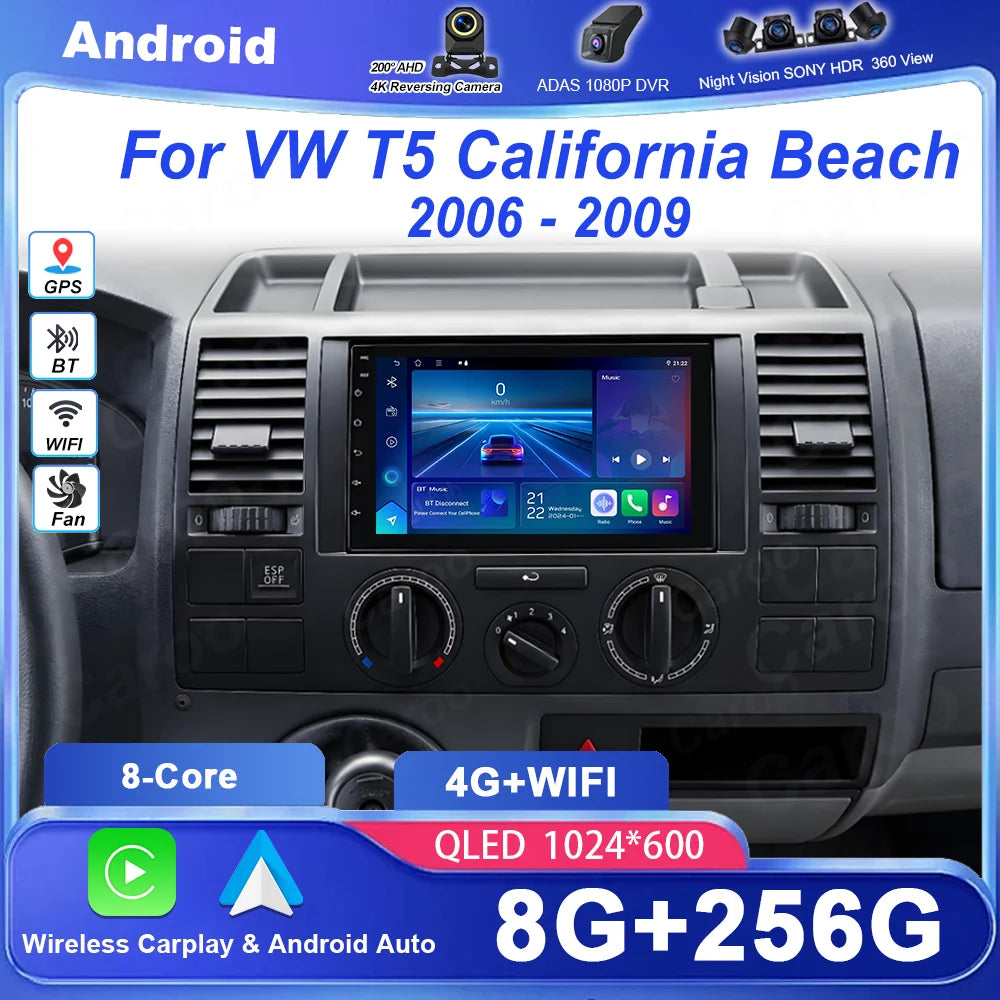 7" For VW T5 California Beach 2006 - 2009 Car Radio Android 16 Auto Support Wireless Apple
